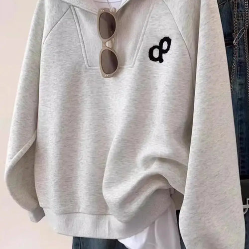 Load image into Gallery viewer, New Casual Women's Autumn Winter Sweatershir New Korean Version Grey Large Size Versatile Long Sleeved Zipper Cotton Top Popular
