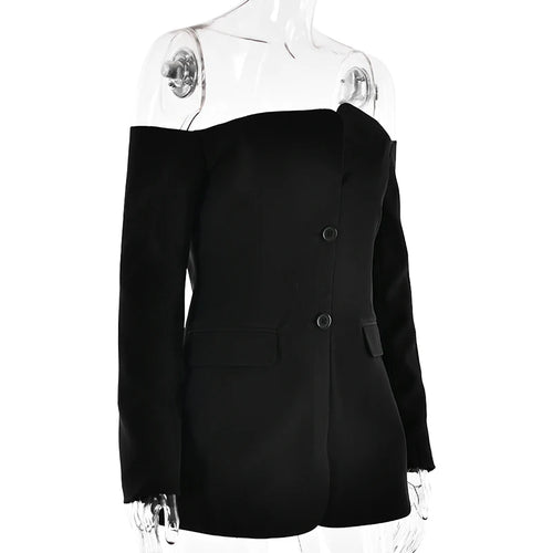 Load image into Gallery viewer, Off-shoulder Strapless Sexy Blazer Dress For Women Fashion Solid Zipper Two Pocket Long Sleeve Backless Mini Dress
