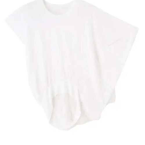 Load image into Gallery viewer, Women White Irregular Denim Big Size Casual T-shirt New Round Neck Short Sleeve Fashion Tide Spring Summer 2025 1DH4945
