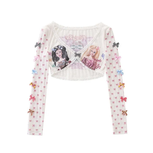 Load image into Gallery viewer, Y2k Aesthetics Crop Tops Japanese 2000s Irregular T-shirt Harajuku Kawaii Corset Top Lolita Cute Clothes Fairycore Sweet
