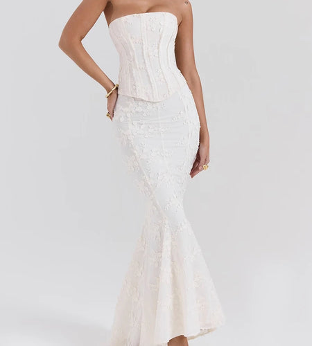 Solid Slimming Two Piece Set For Women Strapless Sleeveless Top High Waist Slimming Skirt Chic Strs Female Fashion