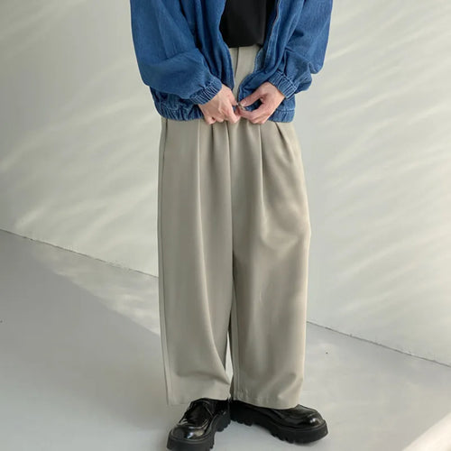 Load image into Gallery viewer, Summer Trendy Wide Leg Men&#39;s Suit Pants Korean Style Fashion Male Solid Color Straight Tube Casual Pleated Trousers 9A5350
