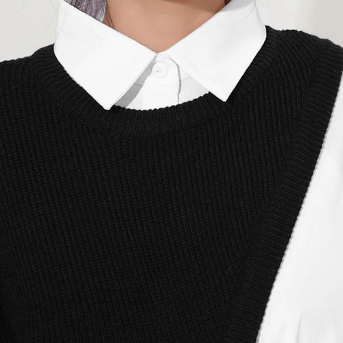 Load image into Gallery viewer, Women White Knitting Split Big Size Blouse New Lapel Long Sleeve Loose Fit Shirt Fashion Tide Spring Autumn 2025 1DC019
