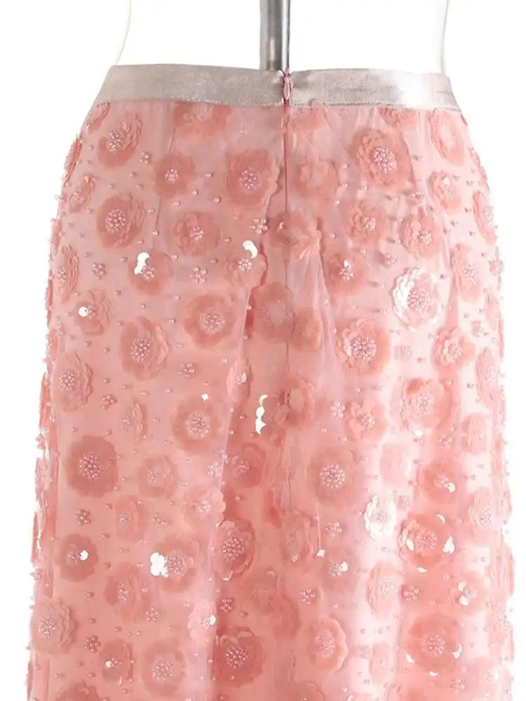 High Elastic Waist Black Nailed Sequins Mesh Elegant  Half-body Skirt Women Fashion Tide New Spring Autumn 2025 1DH9911