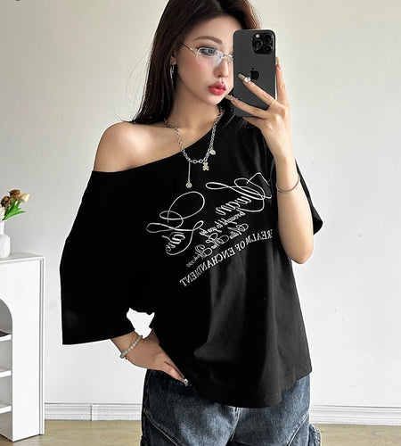 Fashionable Casual Relax Woman T-shirt Letter 2025 Women Hot New Versatile Street Atmosphere Style Chick Summertime Tops