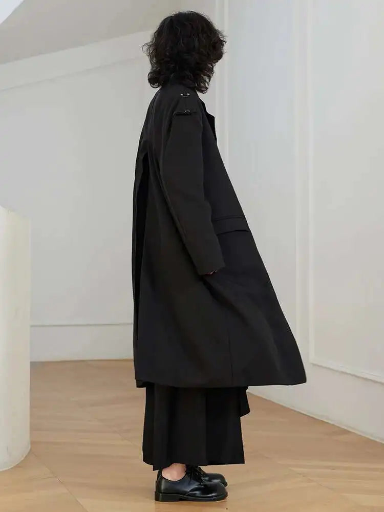 Women Black Big Size Long Casual Blazer New Lapel Long Sleeve Loose Fit Jacket Fashion Tide Spring Autumn 2025 1DH0063