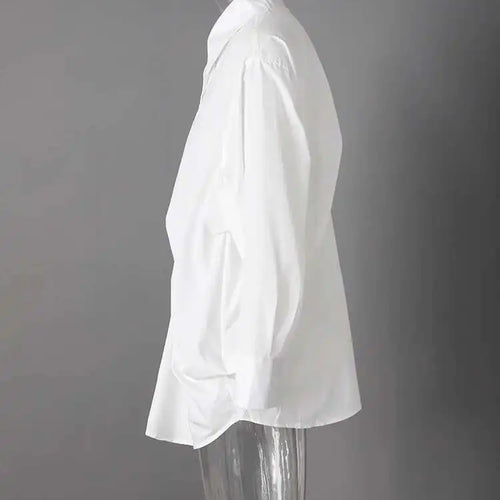 Load image into Gallery viewer, Women White Pleated Design Big Size Elegant Blouse New Lapel Long Sleeve Shirt Fashion Tide Spring Autumn 2025 CPG2611
