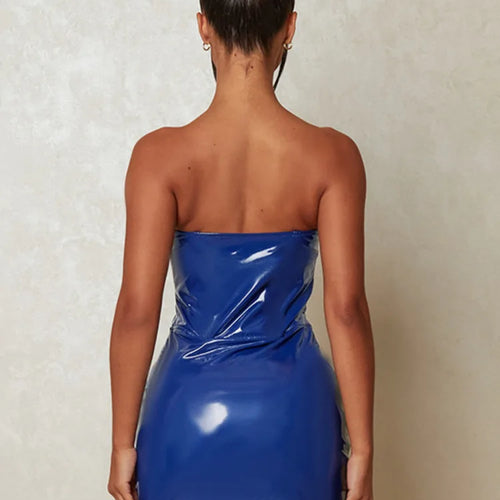 Load image into Gallery viewer, Off-shoulder Strapless Pu Leather Dress Women 2023 New Sleeveless Backless Skinny Sexy Dress Femme Fashion Vestidos
