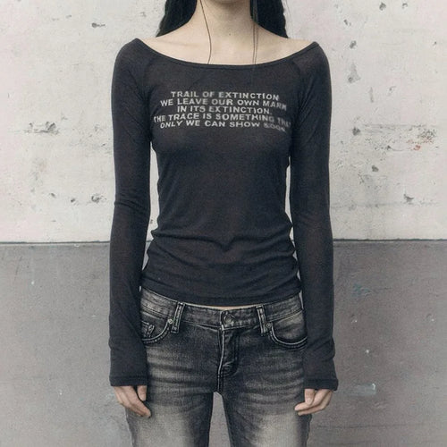 Load image into Gallery viewer, Y2k Aesthetic Vintage Letter Print Tshirts Women Harajuku Gothic Punk Basic T-shirt 2025 Streetwear Slim Bottoming Tees Femme
