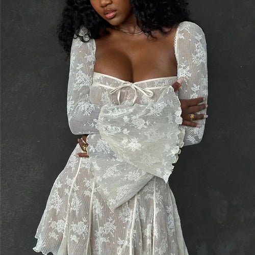 Load image into Gallery viewer, Elegant Print Mini Dress For Women Autumn Winter New Square Collar Long Sleeve Backless Loose Club Party Sexy Dress
