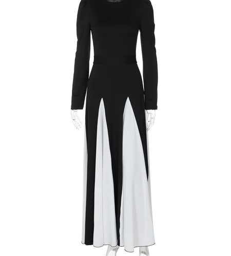 Fashion Long Sleeve Patchwork Bandage Sexy Slim Maxi Dress Fall Winter Women Y2K Outfits Streetwear Party Vacation