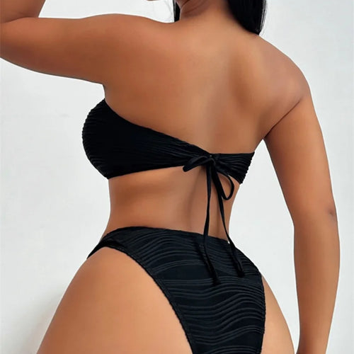 Load image into Gallery viewer, Off Shoulder Swimwear Bandeau Metal Rings Bikini Sets 2024 Sexy Women Swimsuit Brazilian Biquini Bathing Suit
