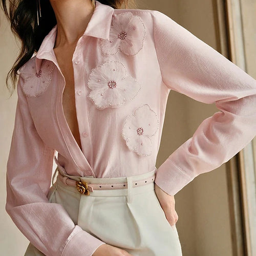 Load image into Gallery viewer, Long Sleeves Shirts for Women Summer Autumn 3D Flower Chic Blouse Tops for Women Office Business Casual Work
