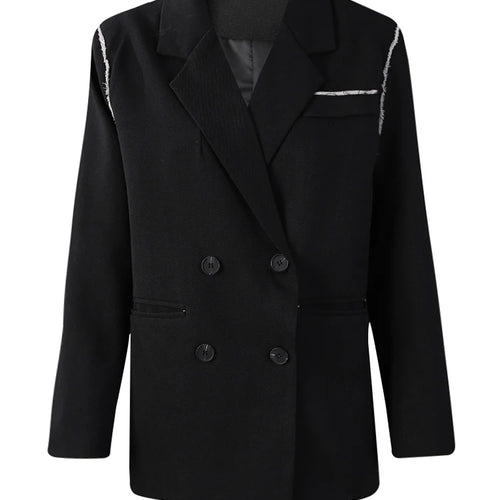 Load image into Gallery viewer, Women Black Color-block Burr Big Size Elegant Blazer New Lapel Long Sleeve Jacket Fashion Tide Spring Autumn 2025 1DH9734
