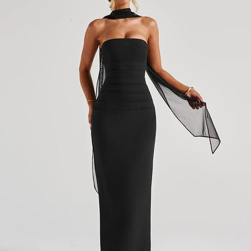 Load image into Gallery viewer, Scarf Collar Strapless Sexy Maxi Dress For Women Fashion Off-shoulder Backless Bodycon Club Party Long Dress Elegant
