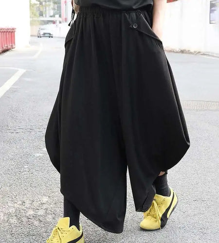 High Elastic Waist Black Brief Long Casual Wide Leg Pants New Trousers Women Fashion Tide Spring Autumn 2025 1DJ0218