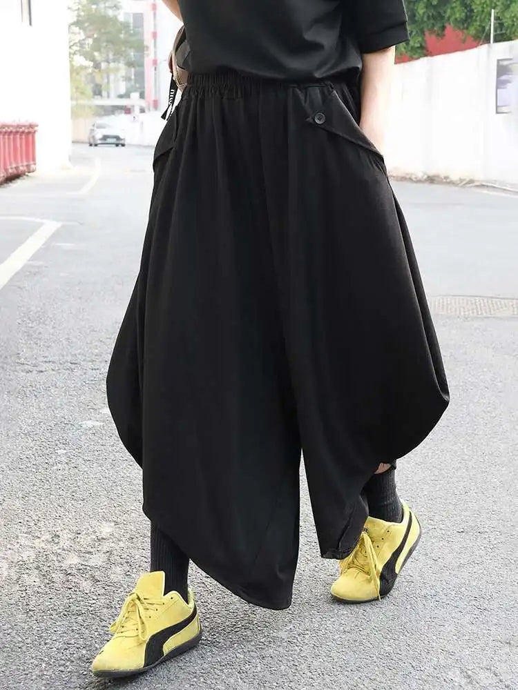 High Elastic Waist Black Brief Long Casual Wide Leg Pants New Trousers Women Fashion Tide Spring Autumn 2025 1DJ0218