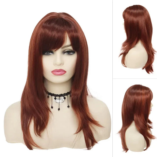 Load image into Gallery viewer, Synthetic Hair Wigs for White Women Red Brown Wig with Bangs Long Straight Wigs Natural Looking Wigs for Mother Daily
