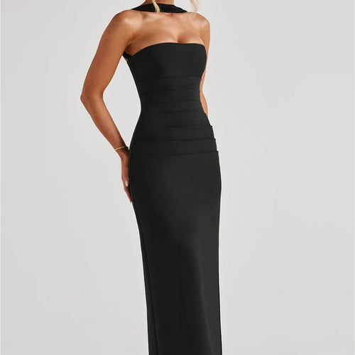 Load image into Gallery viewer, Scarf Collar Strapless Sexy Maxi Dress For Women Fashion Off-shoulder Backless Bodycon Club Party Long Dress Elegant
