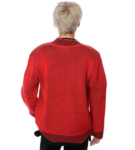 Male Pullover Sweaters Stripe V-neck Men's Knitting Pullovers Casual Spring Trendy Red Men Clothing 9C4288