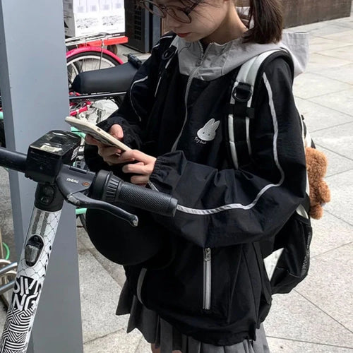 Load image into Gallery viewer, New Streetwear Grunge Contrast Jackets Women Spring Autumn Cartoon Coat Casual Vintage Hoody Y2k Aesthetic Pocket Harajuku Tops
