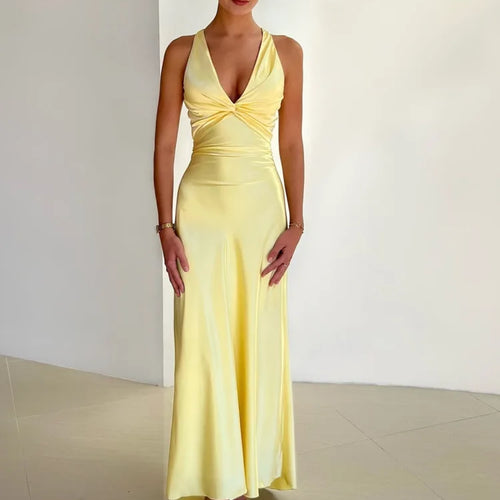 Load image into Gallery viewer, Elegant Sleeveless Satin Bodycon Long Dress Women Sexy Deep V Backless Evening Dress Female Slim Fit Party Club Vestidos
