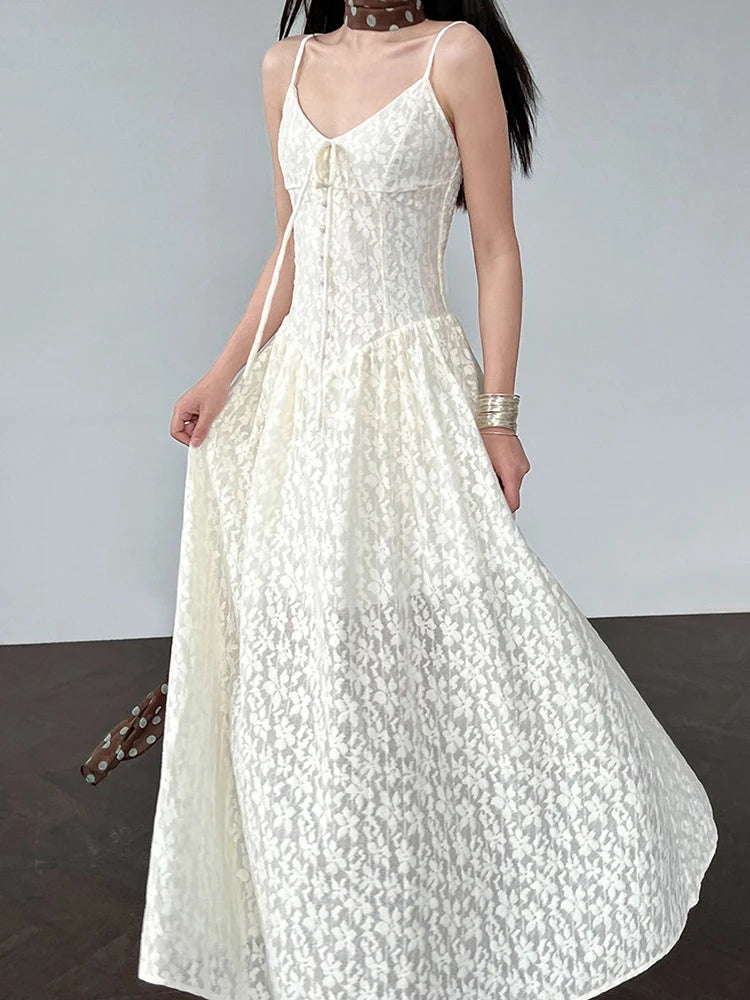 Women Green Printed Bandage Long Spaghetti Strap Dress New V-Neck Sleeveless Fashion Tide Spring Summer 2025 1DJ1311