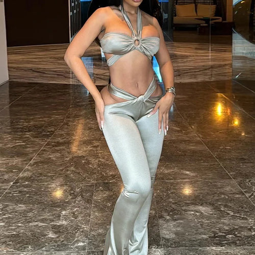 Load image into Gallery viewer, Sexy Summer Women Hipster Halter Cross Wrapped Camisole+Ruched Special Leggings Elastic Street Activity Matching Suit
