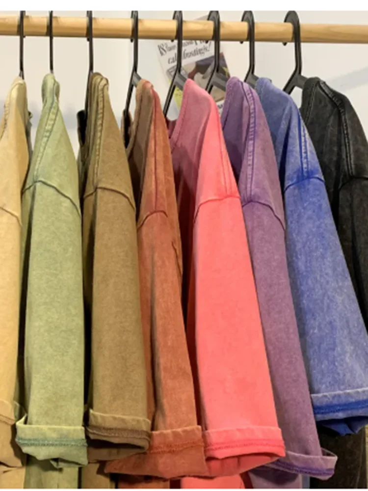 100% Combed Cotton T-shirt Acid Washed T Shirt For Men Unisex Vintage T-shirt Y2k Casual Top Tee Men's Clothing