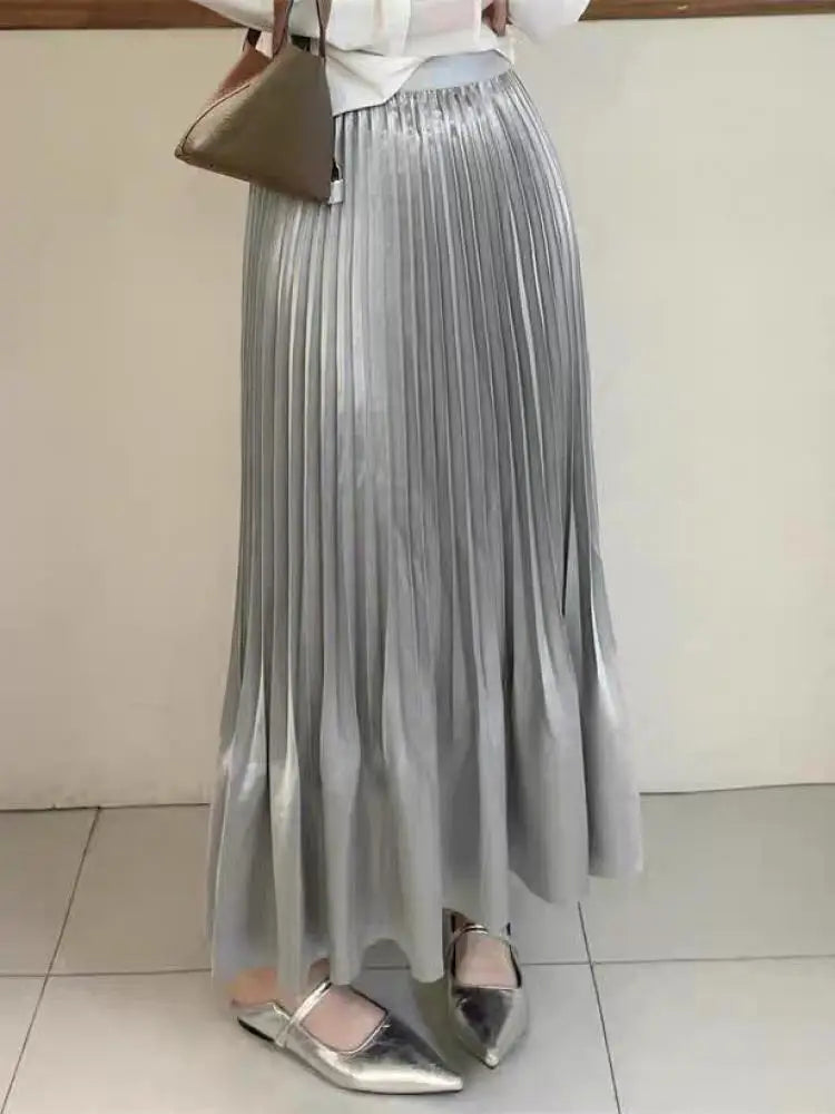 Spring Summer French Fashion Black Elegant Sexy Club Pleated Long Skirts Women Grey High Waist Vacation Slim Wrap Hip Skirt 2025