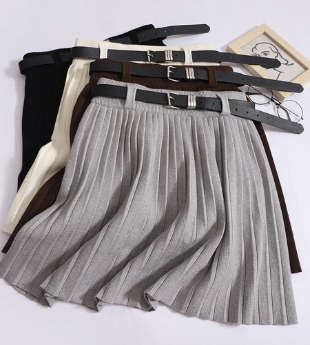 Women Solid Elegant Sexy Club Pleated A-line Short Skirt Summer High Waist Festival Party Knitted Mini Skirt Fashion Popular New