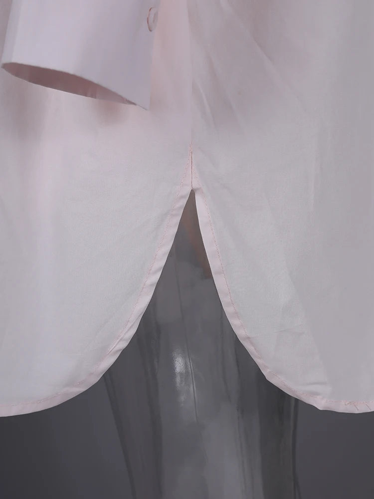 Women pink Color Brief Big Size Long Casual Blouse New Lapel Long Sleeve Shirt Fashion Tide Spring Autumn 2025 1LD2024