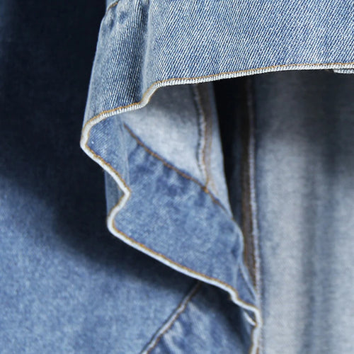 Load image into Gallery viewer, Women Blue Denim Irregular Big Size Cloak Trench New Lapel Long Sleeve Windbreaker Fashion Tide Spring Autumn 2025 7AB6483
