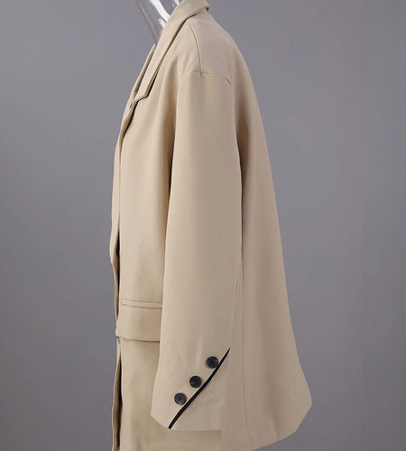 Women Khaki Double Breasted Big Size Elegant Blazer New Lapel Long Sleeve Jacket Fashion Tide Spring Autumn 2025 1DH6252