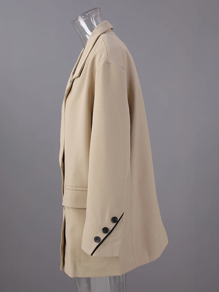 Women Khaki Double Breasted Big Size Elegant Blazer New Lapel Long Sleeve Jacket Fashion Tide Spring Autumn 2025 1DH6252