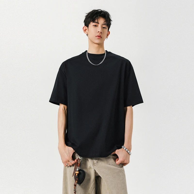 Men's Short Sleeve T-shirts New Korean Tide Splicing Fashion Solid Color Simple Stylish Pullover Male Clothing 9W1941