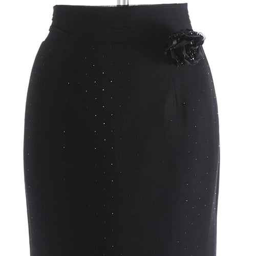 Load image into Gallery viewer, High Waist Black 3d Flower Rhinestones Elegant  Mermaid Half-body Skirt Women Fashion Tide New Spring Autumn 20251DJ1270
