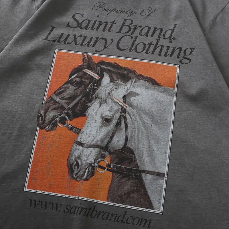 Men Vintage Tshirt Y2K Retro Horse Graphic Printed T-Shirts Streetwear Hip Hop Punk Gothic Baggy Grunge Tee Harajuku Washed Tops