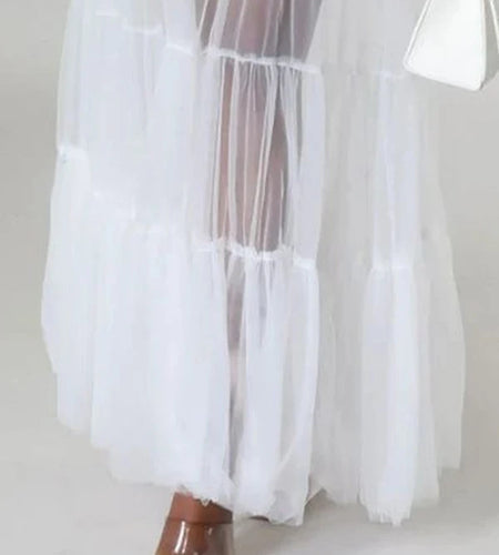 Elegant See-through Patchwork Chic Maxi Dress Woman 2025 Summer Puff Sleeves White Long Dresses Fit party birthday