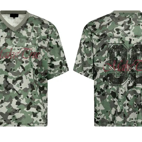Load image into Gallery viewer, Men Vintage Mesh Jersey T-Shirt Y2K Graphic Printed Camouflage Tshirt Streetwear Hip Hop Punk Gothic V-Neck Breathable Top Tee
