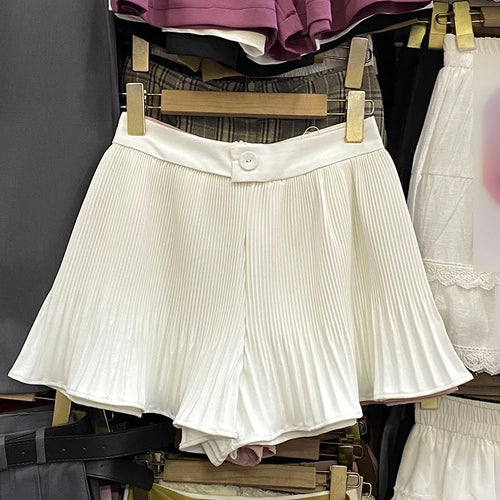 Load image into Gallery viewer, Women Sweet Black White Vacation Zipper Pleated Short Pant Summer Pink High Waist Wide Leg A-line Mini Shorts Casual Simplicity
