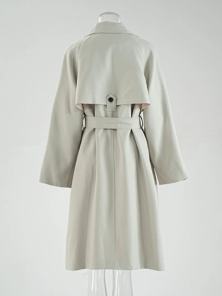 Women Green Belted Elegant Big Size Long Trench New Lapel Long Sleeve Windbreaker Fashion Tide Spring Autumn 2025 CPG1795