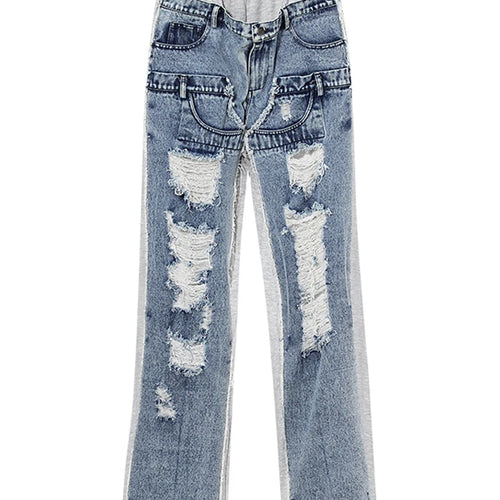 Load image into Gallery viewer, High Waist Gray Denim Burr Color-block Long Casual Wide Leg Jeans New Women Trousers Fashion Spring Autumn 2025 7AB4255
