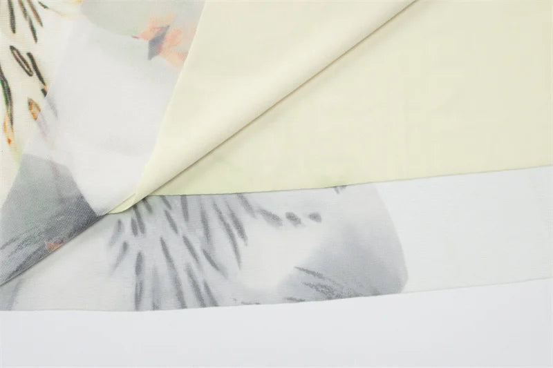 Mesh Print Skirt Two Piece Sets Women Halter Backless Tank Tops And Maxi Skirt Female Slim Summer Split Dress Sets