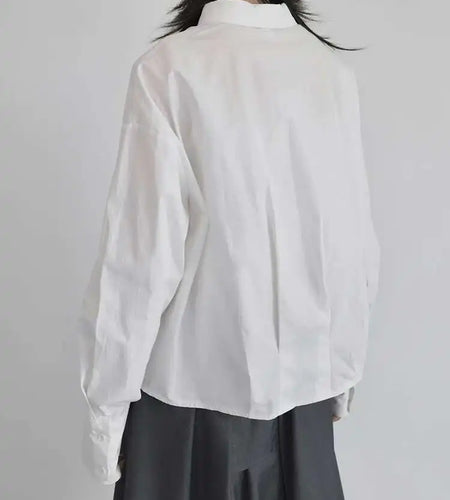 Women White Black Pleated Big Size Elegant Blouse New Lapel Long Sleeve Shirt Fashion Tide Spring Autumn 2025 1DJ0838