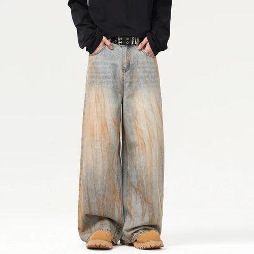 Load image into Gallery viewer, Stylish Men's Jeans American Distressed Baggy Straight Wide Leg Design Tie-dyed Personalized Male Trousers 2025 9W1561
