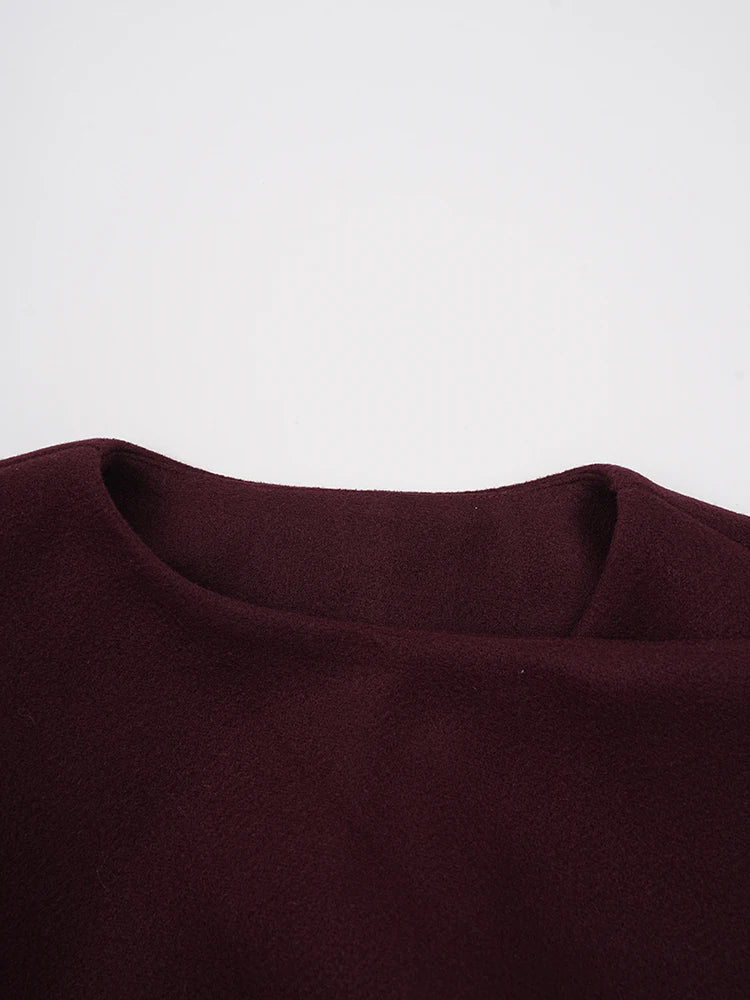 Wine Red Thick Big Size Long Woolen Coat New Scarf Collar Long Sleeve Women Jacket Fashion Tide Autumn Winter 2025 CPDB366