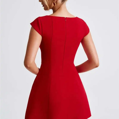 Load image into Gallery viewer, Square Collar Short Sleeve Mini Dress For Women Robe New Fashion Solid A-line Loose High Waist Short Dress Elegant
