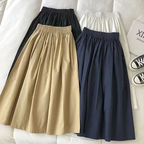 Load image into Gallery viewer, Korean Black White High Waist Vacation Slim Pleated Long Skirt Spring Summe Women Blue Khaki Elegant Workwear A-line Skirt Trend
