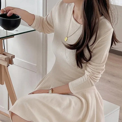 Load image into Gallery viewer, Women Long Sleeve Knit Mini Dress Slim Elegant Korean Style Streetwear 2023 Autumn Winter Club Evening Party Dress
